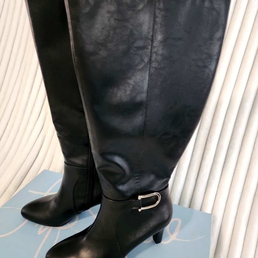 Lifestride Galina black wide calf boots knee high
